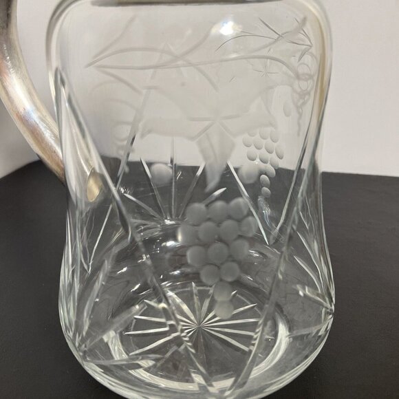 Vintage HKE Pitcher Cold Crystal Glass Closed Silver Plated Mount 10” - Picture 8 of 16